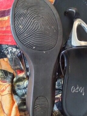 #1713 Black Patent Slip-On Sandals with Silver Accent - 8M